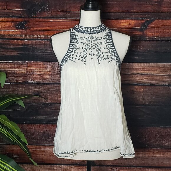 Ecote Open Back Tank Top Size M Rayon Embroidered Flowy High Neck - Picture 1 of 7
